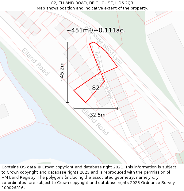 82, ELLAND ROAD, BRIGHOUSE, HD6 2QR: Plot and title map