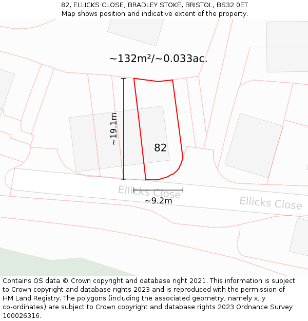 82, ELLICKS CLOSE, BRADLEY STOKE, BRISTOL, BS32 0ET: Plot and title map