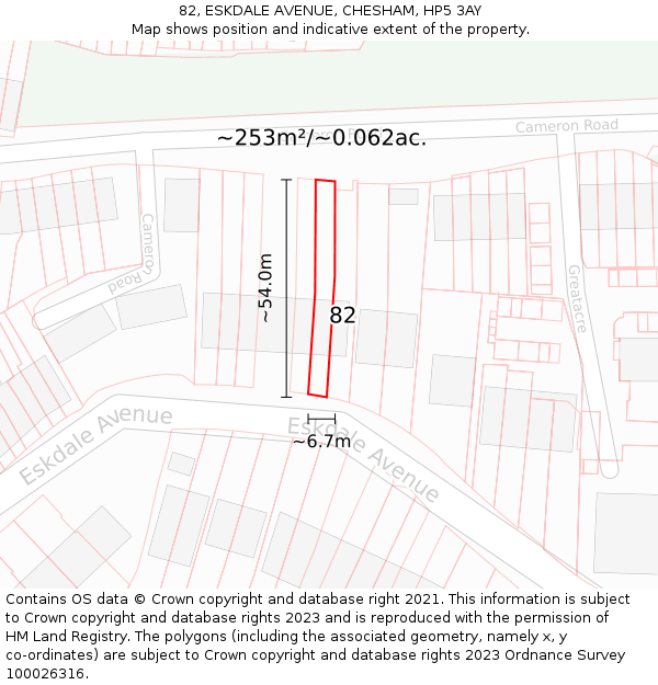 82, ESKDALE AVENUE, CHESHAM, HP5 3AY: Plot and title map