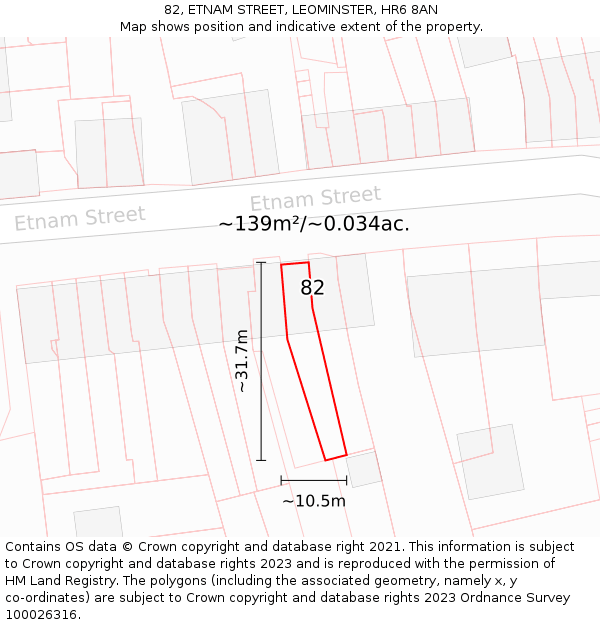 82, ETNAM STREET, LEOMINSTER, HR6 8AN: Plot and title map