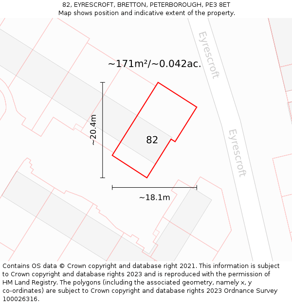 82, EYRESCROFT, BRETTON, PETERBOROUGH, PE3 8ET: Plot and title map