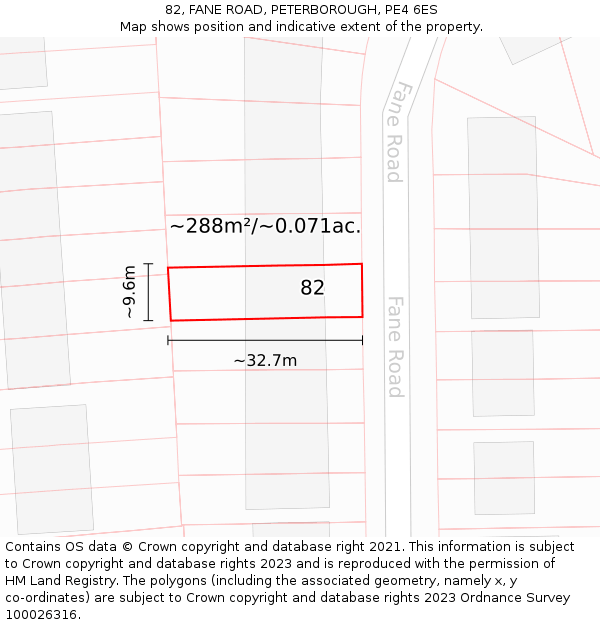 82, FANE ROAD, PETERBOROUGH, PE4 6ES: Plot and title map
