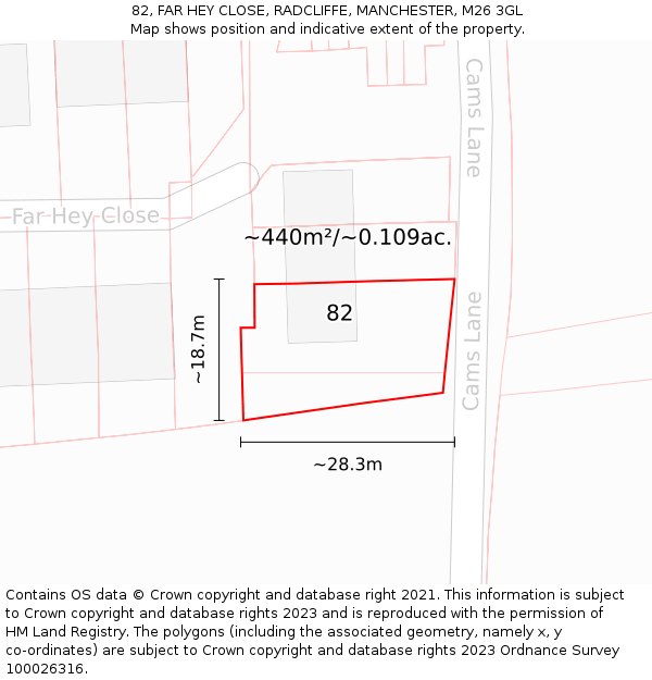 82, FAR HEY CLOSE, RADCLIFFE, MANCHESTER, M26 3GL: Plot and title map