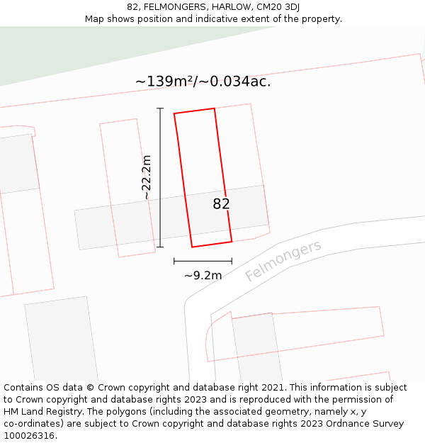 82, FELMONGERS, HARLOW, CM20 3DJ: Plot and title map