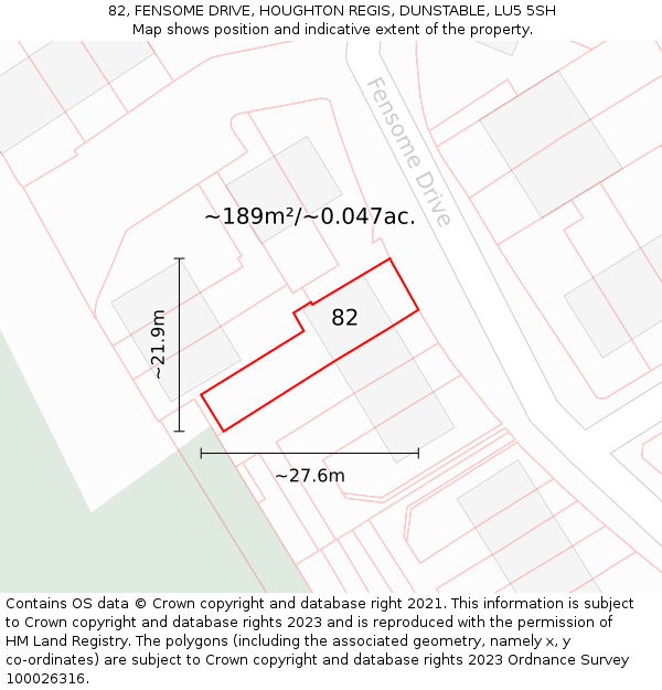 82, FENSOME DRIVE, HOUGHTON REGIS, DUNSTABLE, LU5 5SH: Plot and title map
