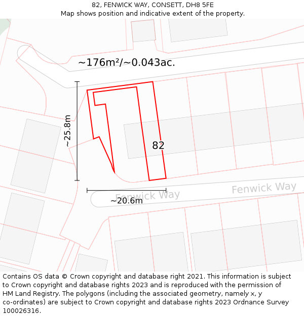82, FENWICK WAY, CONSETT, DH8 5FE: Plot and title map