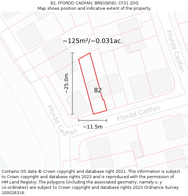 82, FFORDD CADFAN, BRIDGEND, CF31 2DQ: Plot and title map