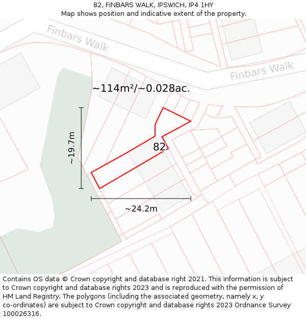 82, FINBARS WALK, IPSWICH, IP4 1HY: Plot and title map