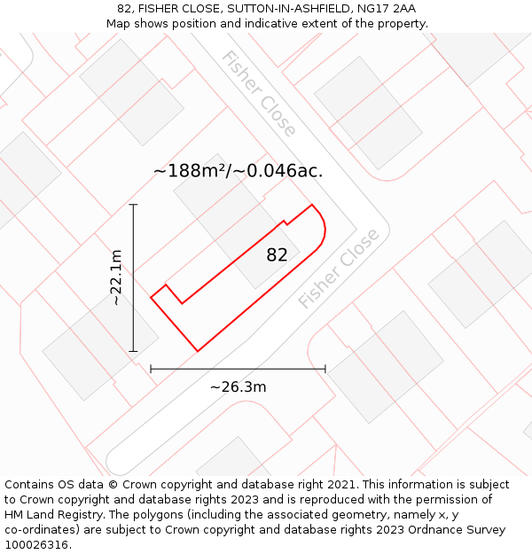82, FISHER CLOSE, SUTTON-IN-ASHFIELD, NG17 2AA: Plot and title map