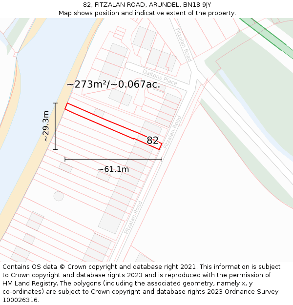 82, FITZALAN ROAD, ARUNDEL, BN18 9JY: Plot and title map