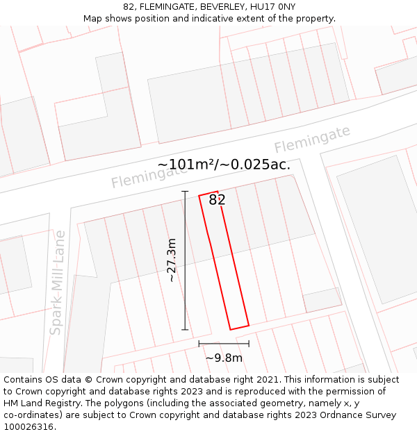 82, FLEMINGATE, BEVERLEY, HU17 0NY: Plot and title map