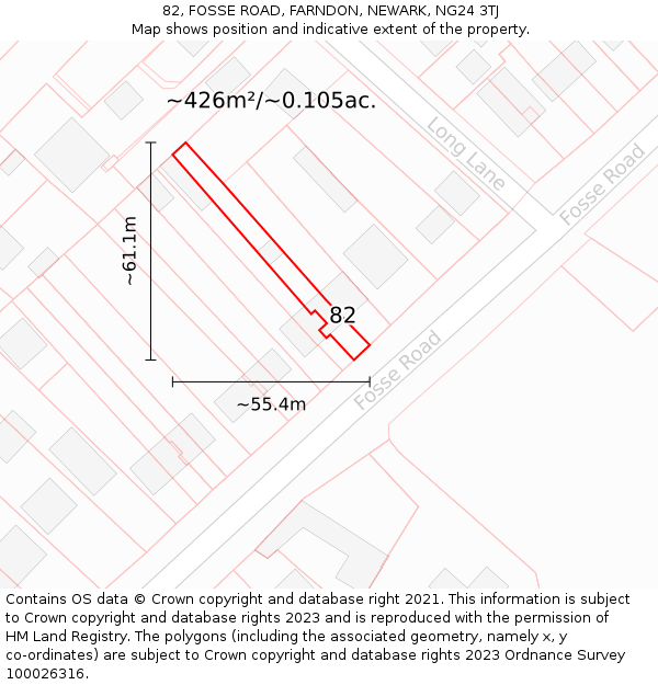 82, FOSSE ROAD, FARNDON, NEWARK, NG24 3TJ: Plot and title map
