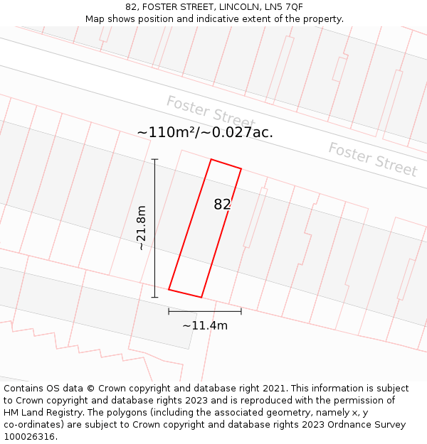 82, FOSTER STREET, LINCOLN, LN5 7QF: Plot and title map