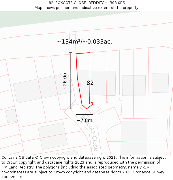 82, FOXCOTE CLOSE, REDDITCH, B98 0PS: Plot and title map