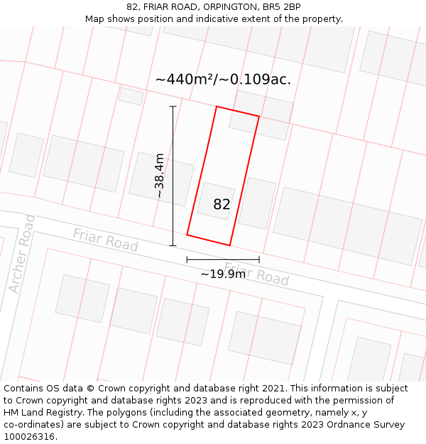 82, FRIAR ROAD, ORPINGTON, BR5 2BP: Plot and title map