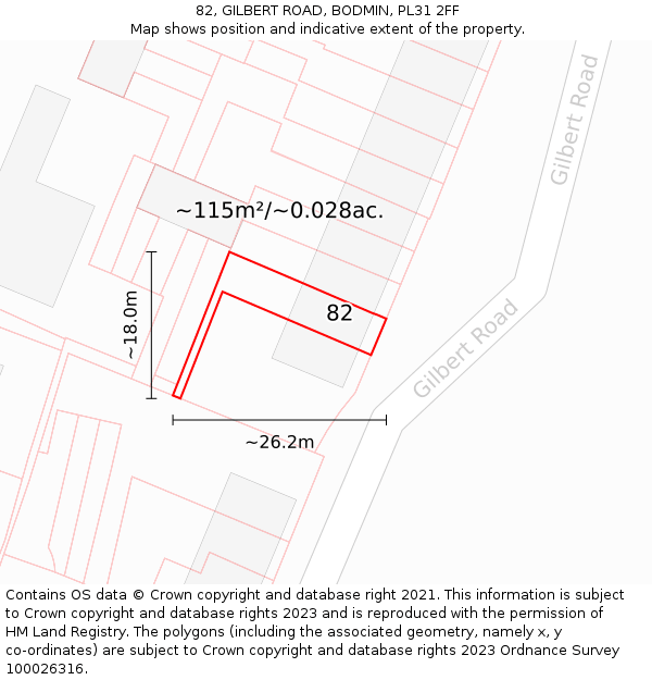 82, GILBERT ROAD, BODMIN, PL31 2FF: Plot and title map