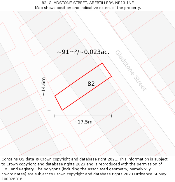 82, GLADSTONE STREET, ABERTILLERY, NP13 1NE: Plot and title map