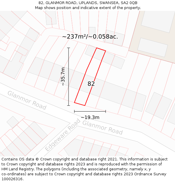 82, GLANMOR ROAD, UPLANDS, SWANSEA, SA2 0QB: Plot and title map