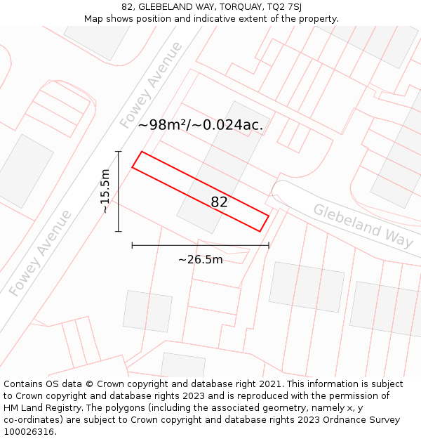 82, GLEBELAND WAY, TORQUAY, TQ2 7SJ: Plot and title map