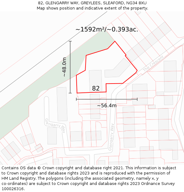 82, GLENGARRY WAY, GREYLEES, SLEAFORD, NG34 8XU: Plot and title map