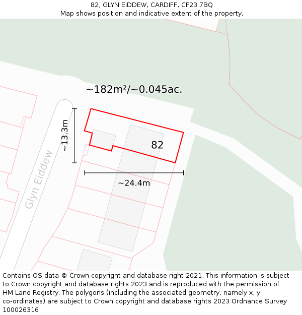 82, GLYN EIDDEW, CARDIFF, CF23 7BQ: Plot and title map