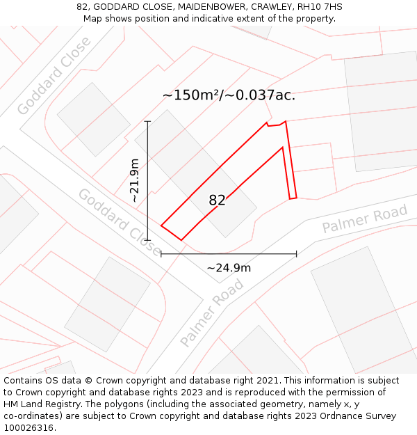 82, GODDARD CLOSE, MAIDENBOWER, CRAWLEY, RH10 7HS: Plot and title map