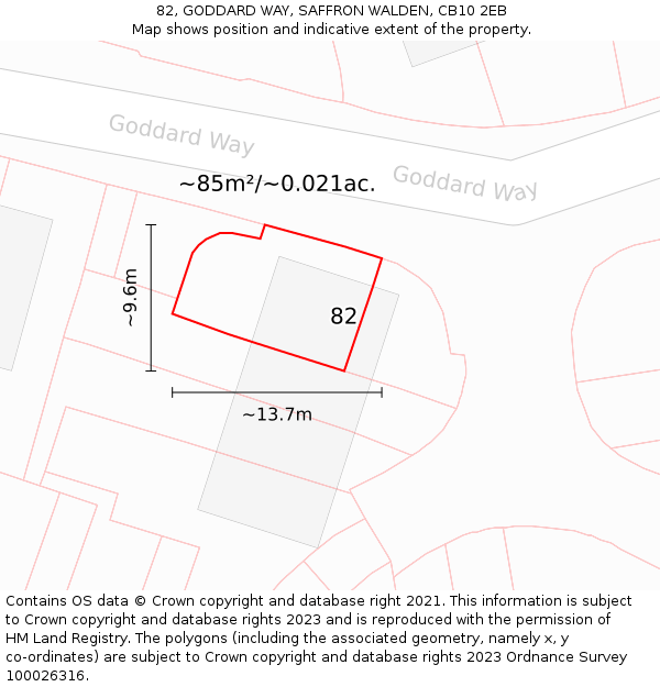 82, GODDARD WAY, SAFFRON WALDEN, CB10 2EB: Plot and title map