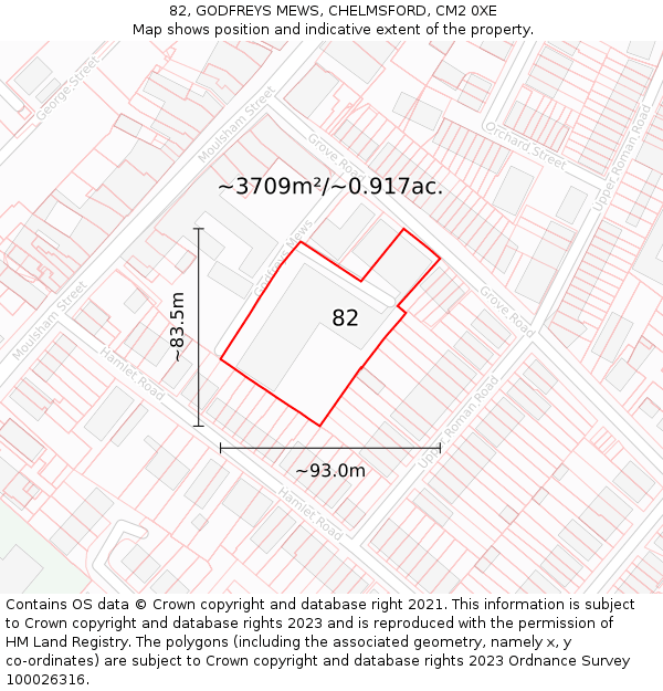 82, GODFREYS MEWS, CHELMSFORD, CM2 0XE: Plot and title map
