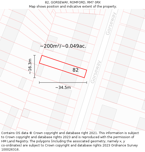 82, GORSEWAY, ROMFORD, RM7 0RX: Plot and title map