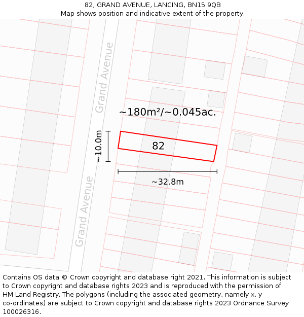 82, GRAND AVENUE, LANCING, BN15 9QB: Plot and title map