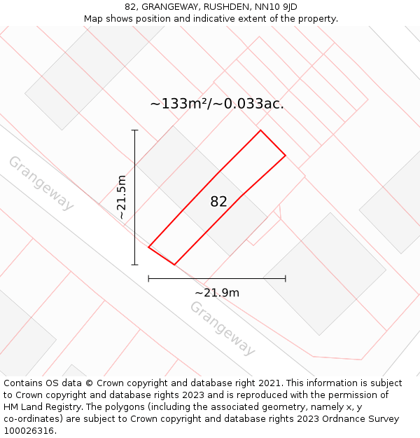 82, GRANGEWAY, RUSHDEN, NN10 9JD: Plot and title map
