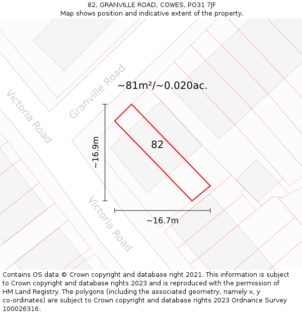 82, GRANVILLE ROAD, COWES, PO31 7JF: Plot and title map