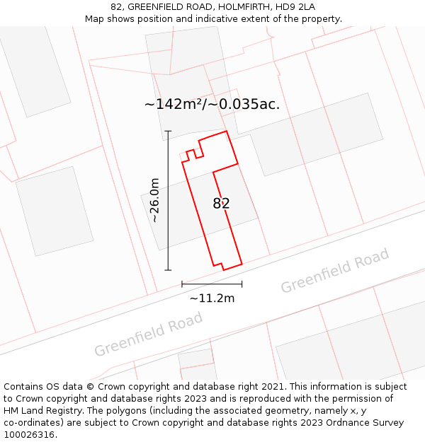 82, GREENFIELD ROAD, HOLMFIRTH, HD9 2LA: Plot and title map