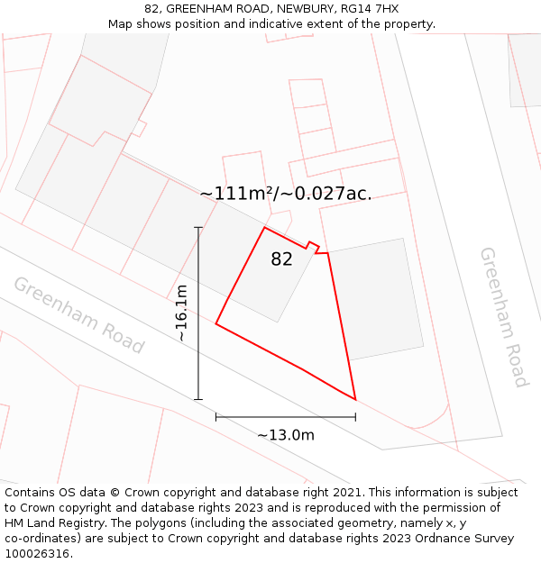 82, GREENHAM ROAD, NEWBURY, RG14 7HX: Plot and title map