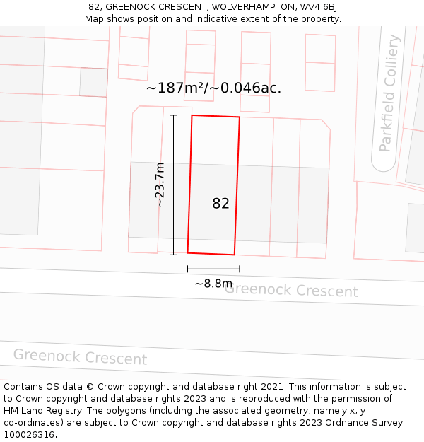 82, GREENOCK CRESCENT, WOLVERHAMPTON, WV4 6BJ: Plot and title map