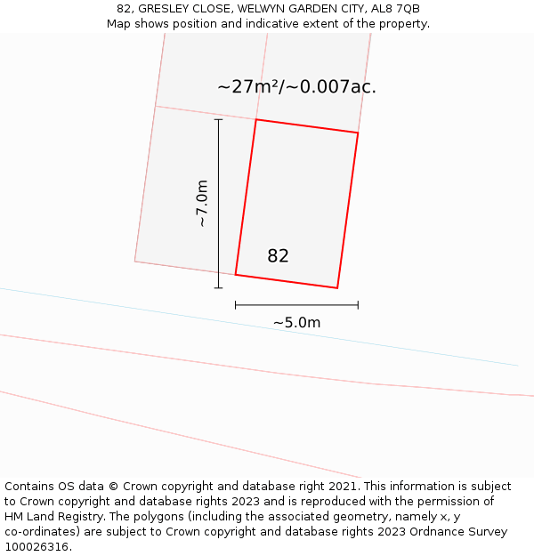 82, GRESLEY CLOSE, WELWYN GARDEN CITY, AL8 7QB: Plot and title map