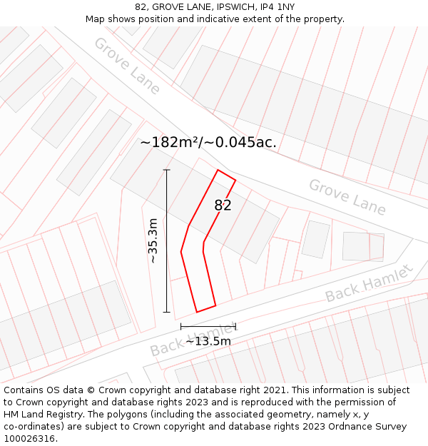 82, GROVE LANE, IPSWICH, IP4 1NY: Plot and title map