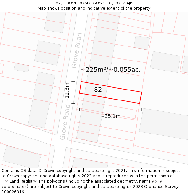 82, GROVE ROAD, GOSPORT, PO12 4JN: Plot and title map