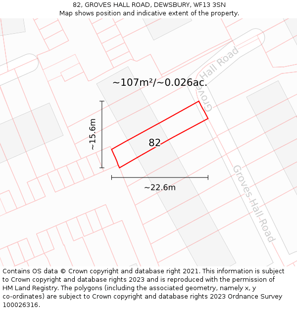 82, GROVES HALL ROAD, DEWSBURY, WF13 3SN: Plot and title map