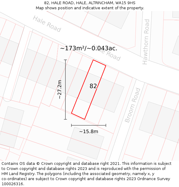 82, HALE ROAD, HALE, ALTRINCHAM, WA15 9HS: Plot and title map