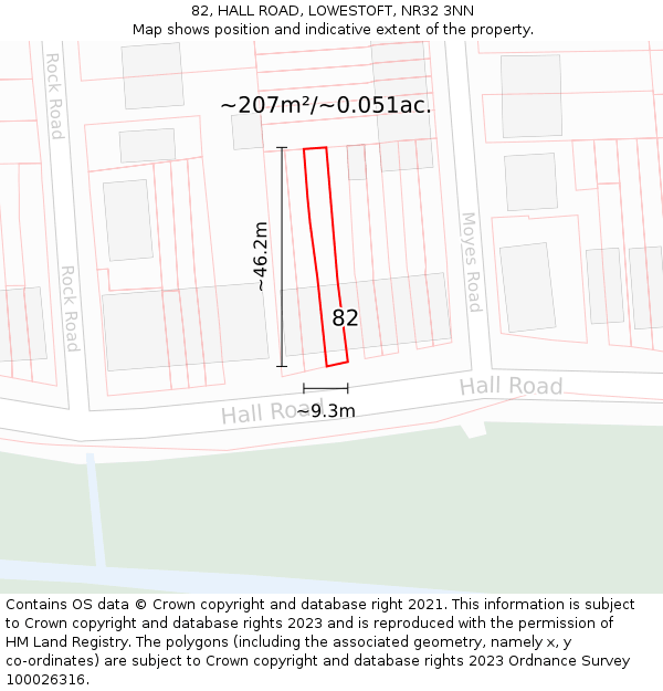 82, HALL ROAD, LOWESTOFT, NR32 3NN: Plot and title map
