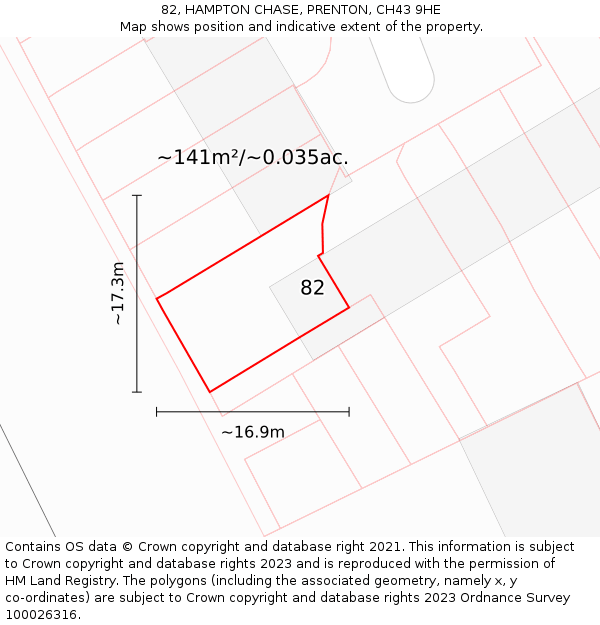 82, HAMPTON CHASE, PRENTON, CH43 9HE: Plot and title map