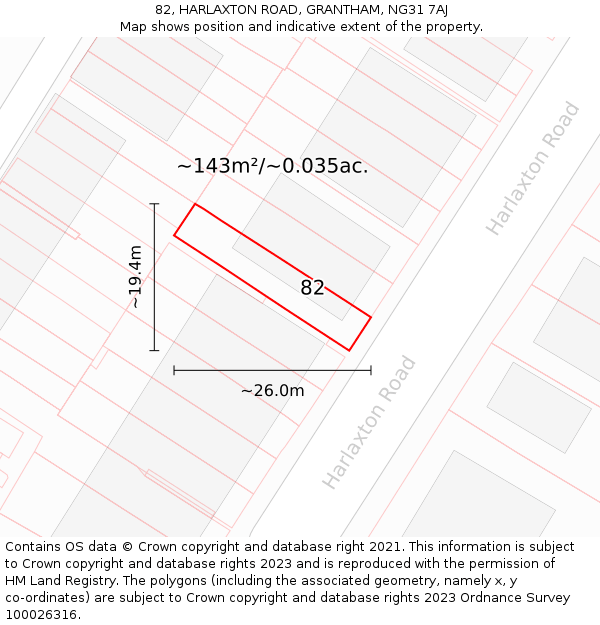 82, HARLAXTON ROAD, GRANTHAM, NG31 7AJ: Plot and title map