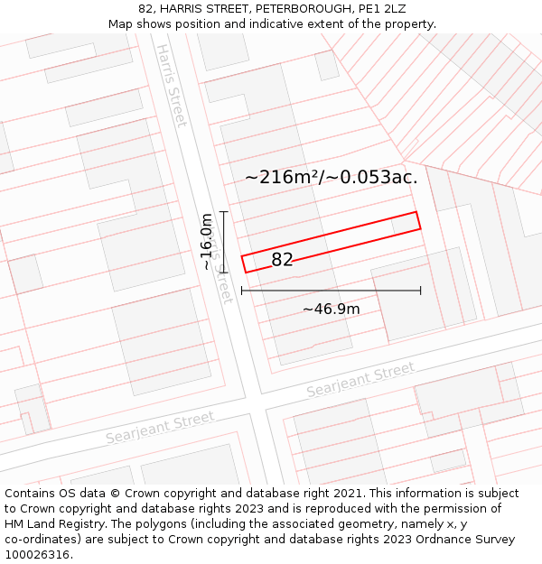 82, HARRIS STREET, PETERBOROUGH, PE1 2LZ: Plot and title map