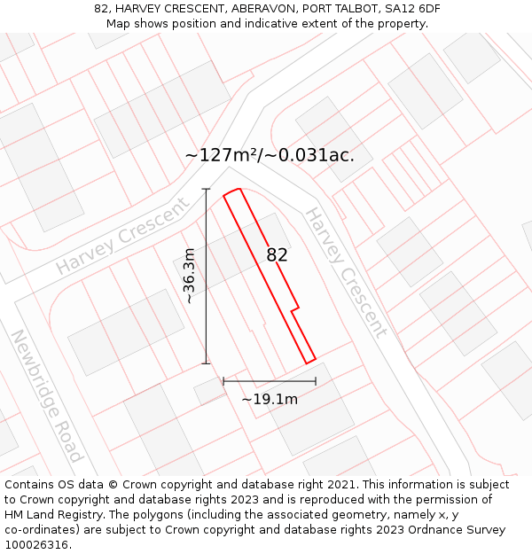 82, HARVEY CRESCENT, ABERAVON, PORT TALBOT, SA12 6DF: Plot and title map