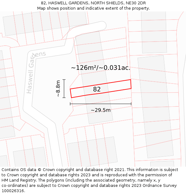 82, HASWELL GARDENS, NORTH SHIELDS, NE30 2DR: Plot and title map