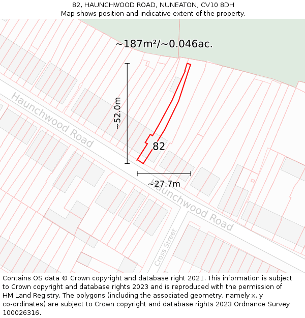 82, HAUNCHWOOD ROAD, NUNEATON, CV10 8DH: Plot and title map