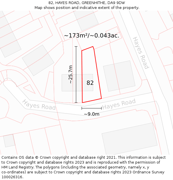 82, HAYES ROAD, GREENHITHE, DA9 9DW: Plot and title map