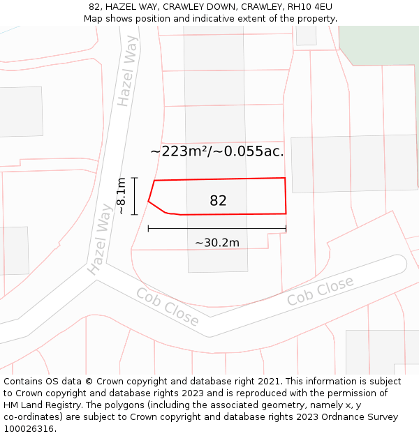 82, HAZEL WAY, CRAWLEY DOWN, CRAWLEY, RH10 4EU: Plot and title map