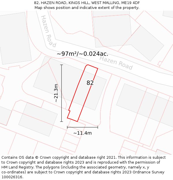 82, HAZEN ROAD, KINGS HILL, WEST MALLING, ME19 4DF: Plot and title map